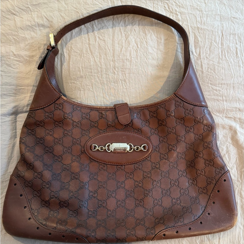Gucci Monogram Brown Leather Shoulder Bag